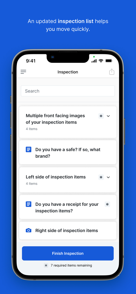 Truepic Vision app interface displaying a digital inspection checklist for property and insurance claims