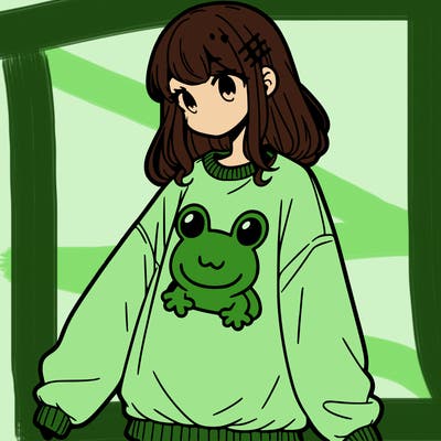 girl wearing frogging sweatshirt
