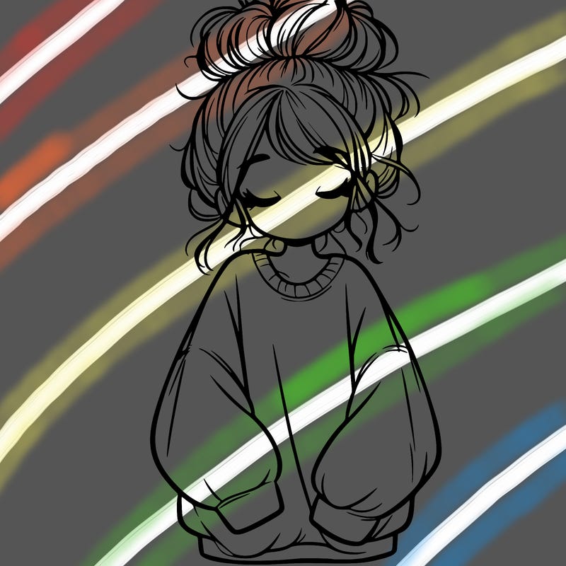 girl with baggy sweatshirt and messy bun