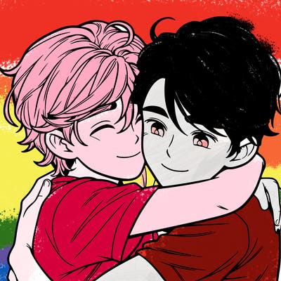 two realistic boys hugging