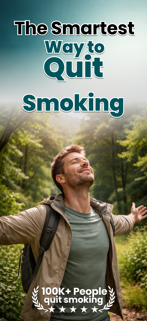 Un homme bras ouverts dans une forêt ensoleillée représentant la santé et la liberté de l'arrêt du tabac