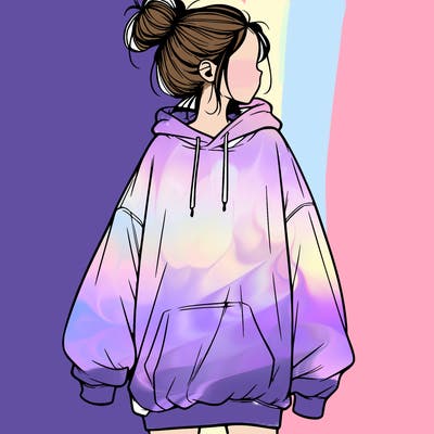 realistic girl with a oversized sweatshirt on and a bun