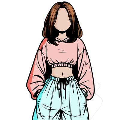 realistic girl faceless with baggy pants and a crop top