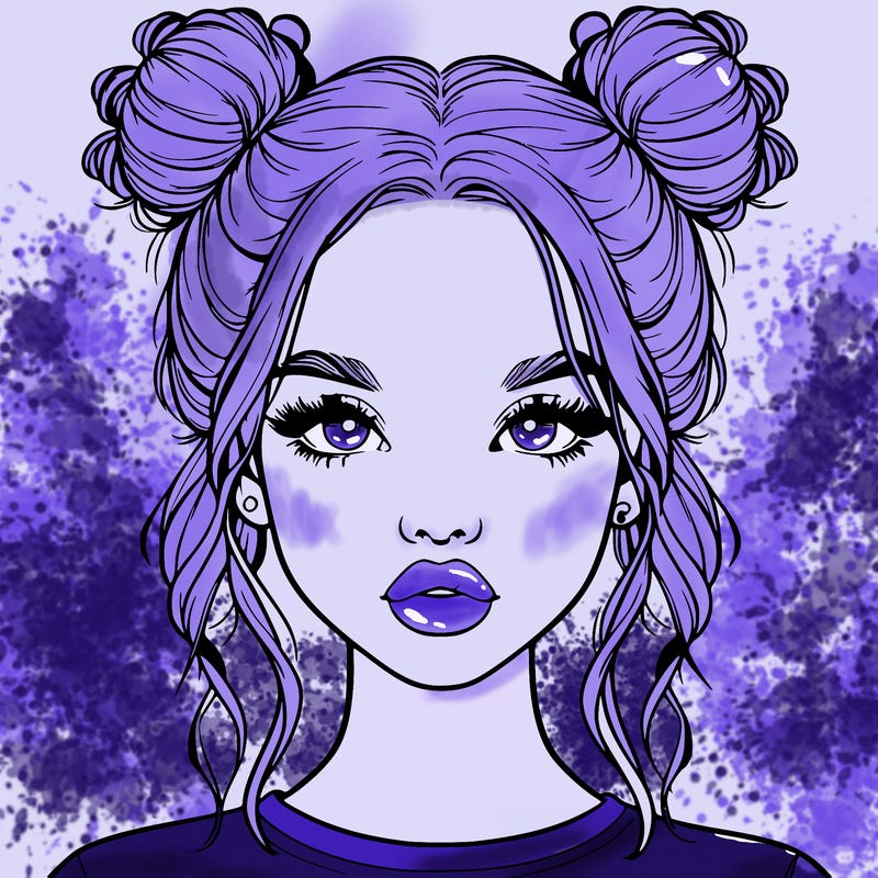 realistic girl with two buns in hair and lips