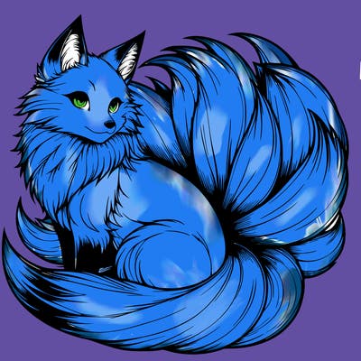 realistic detailed 9 tailed anime fox