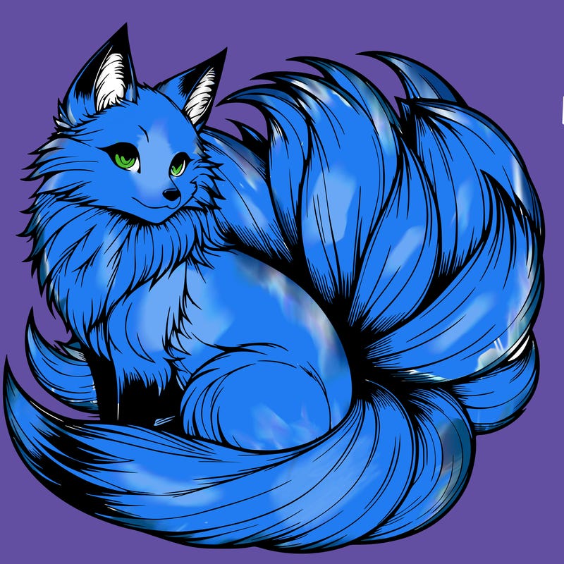 realistic detailed 9 tailed anime fox