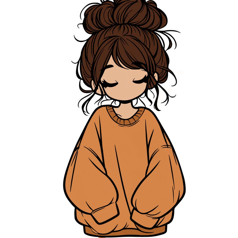 girl with baggy sweatshirt and messy bun