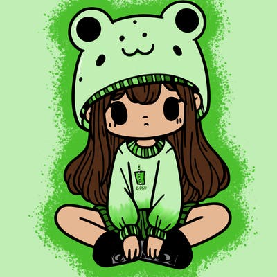 a girl wearing a frog hat and some frog socks