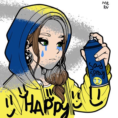 a realistic girl, spray painting