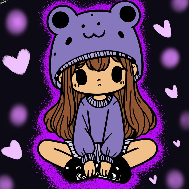 a girl wearing a frog hat and some frog socks