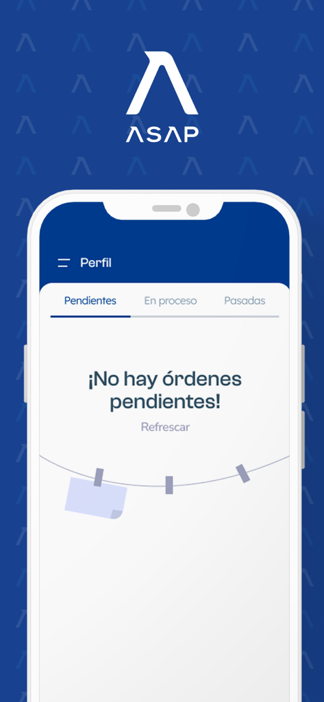 ASAP Merchant - ASAP Merchantモバイルアプリのインターフェース。空の保留中注文画面が表示されています。
