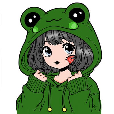 a cute teenage girl wearing a frog hoodie