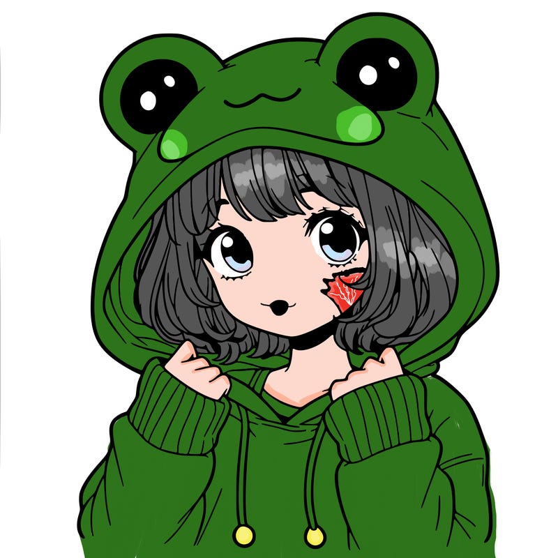 a cute teenage girl wearing a frog hoodie