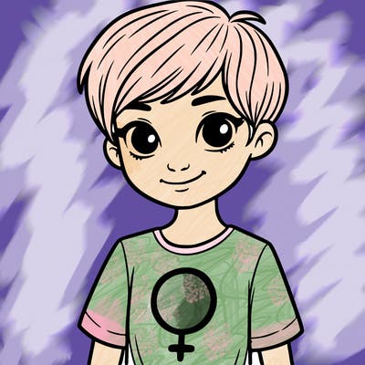 girl with pixie cut and feminist shirt