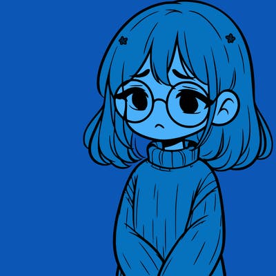 sad girl with glasses in a sweater