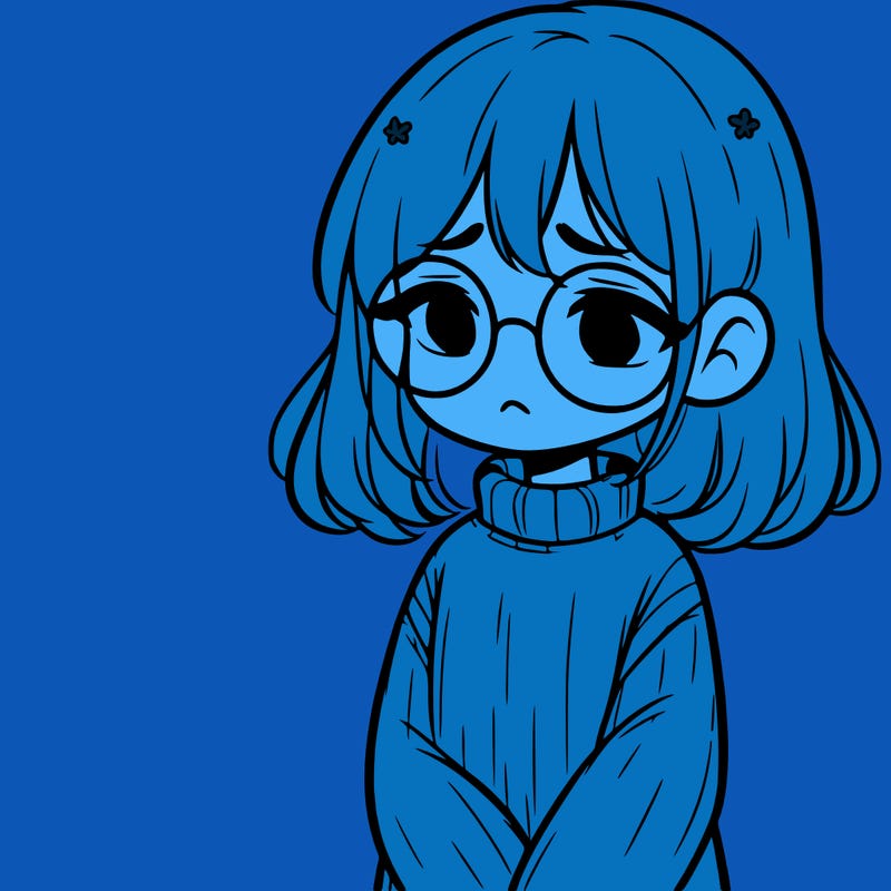 sad girl with glasses in a sweater