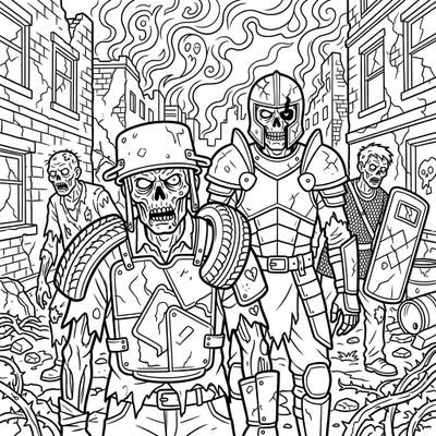 Dive into a thrilling post-apocalyptic world with our Armored Zombie coloring page, specially crafted for seniors. Featuring clear, bold outlines and engaging details, it's perfect for a relaxing and stimulating artistic escape.