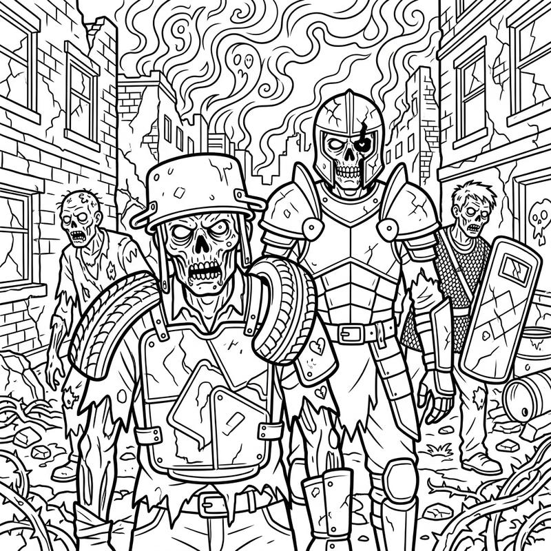 Dive into a thrilling post-apocalyptic world with our Armored Zombie coloring page, specially crafted for seniors. Featuring clear, bold outlines and engaging details, it's perfect for a relaxing and stimulating artistic escape.