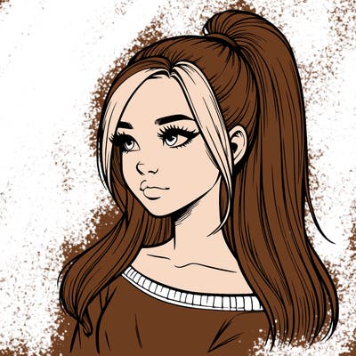 realistic girl with a high ponytail