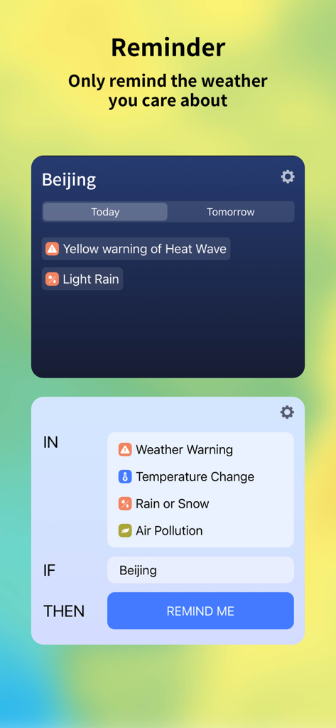 QWeather app smart reminders interface for customizing weather notifications