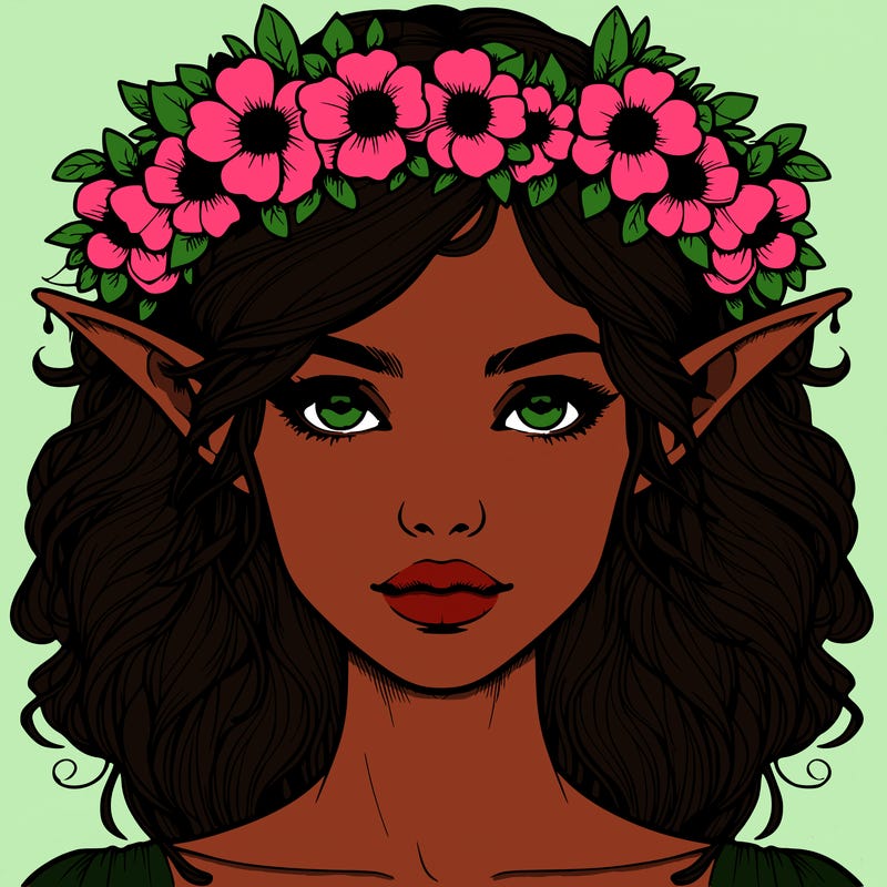 realistic female elf with flower crown