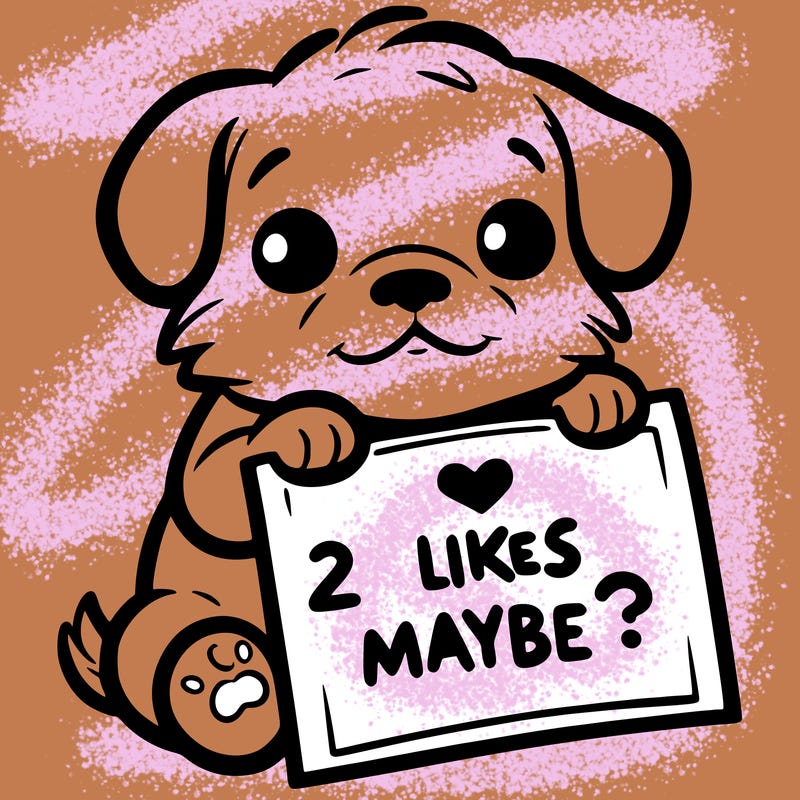 a puppy holding a sign that says 2 likes maybe?