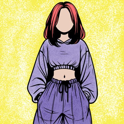 realistic girl faceless with baggy pants and a crop top