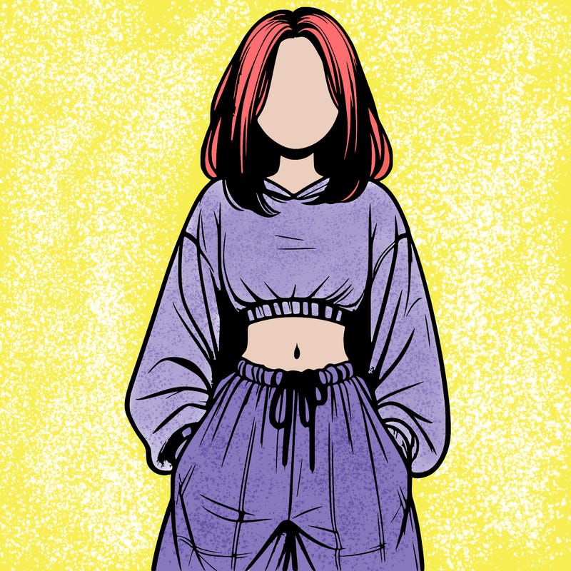 realistic girl faceless with baggy pants and a crop top