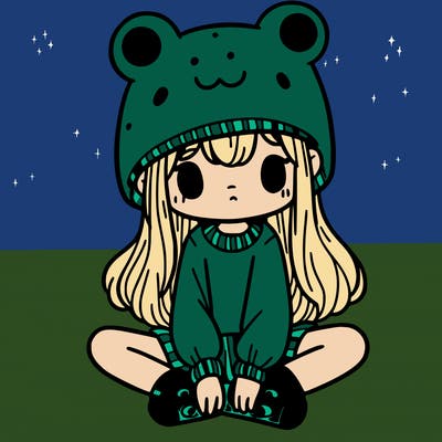 a girl wearing a frog hat and some frog socks