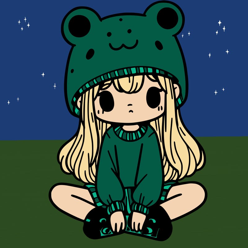 a girl wearing a frog hat and some frog socks