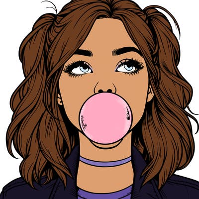 realististic girl blowing bubble -gum