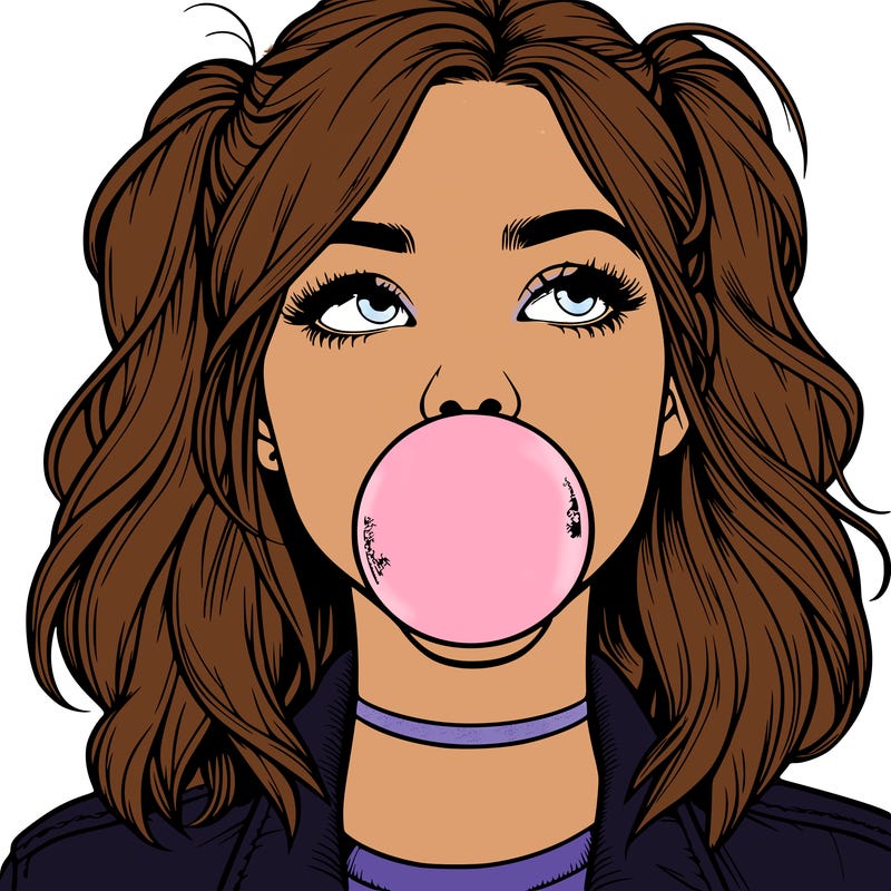 realististic girl blowing bubble -gum