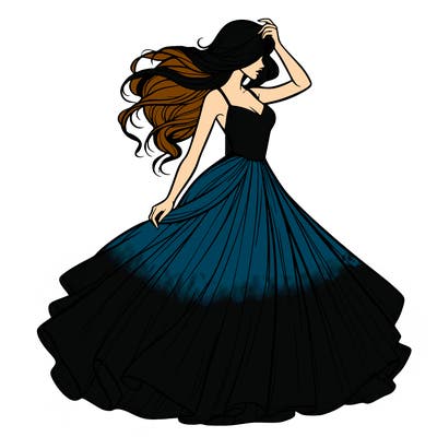 realistic woman with dress flowing in the wind