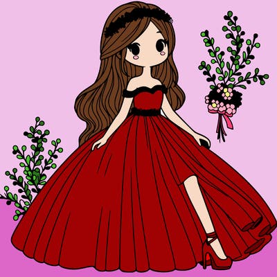 a fancy girl with a long dress