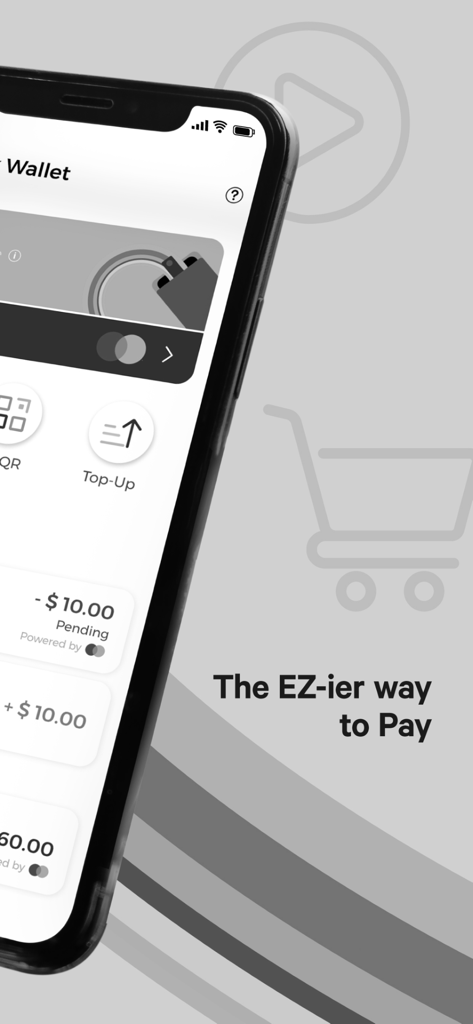EZ-Link mobile app interface showing digital wallet balance and top-up options