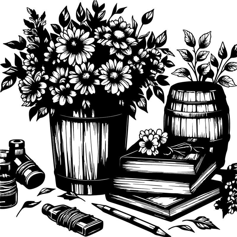 rustic books and beautiful flowers realistic