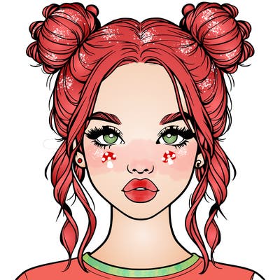 realistic girl with two buns in hair and lips
