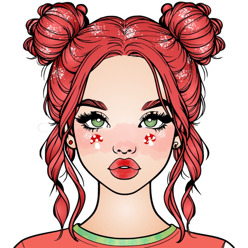 realistic girl with two buns in hair and lips