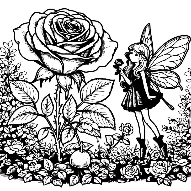 realistic rose garden with fairy