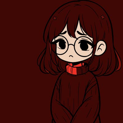 sad girl with glasses in a sweater