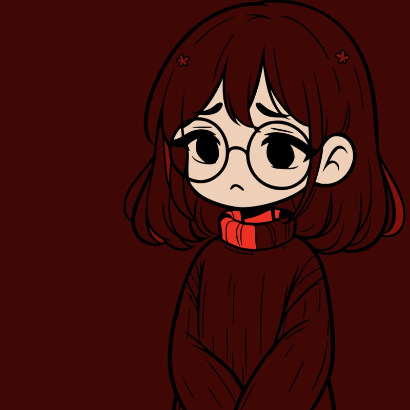 sad girl with glasses in a sweater
