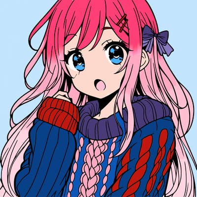 manga girl with long hair wearing a cute sweater