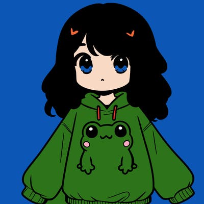 girl wearing frogging sweatshirt