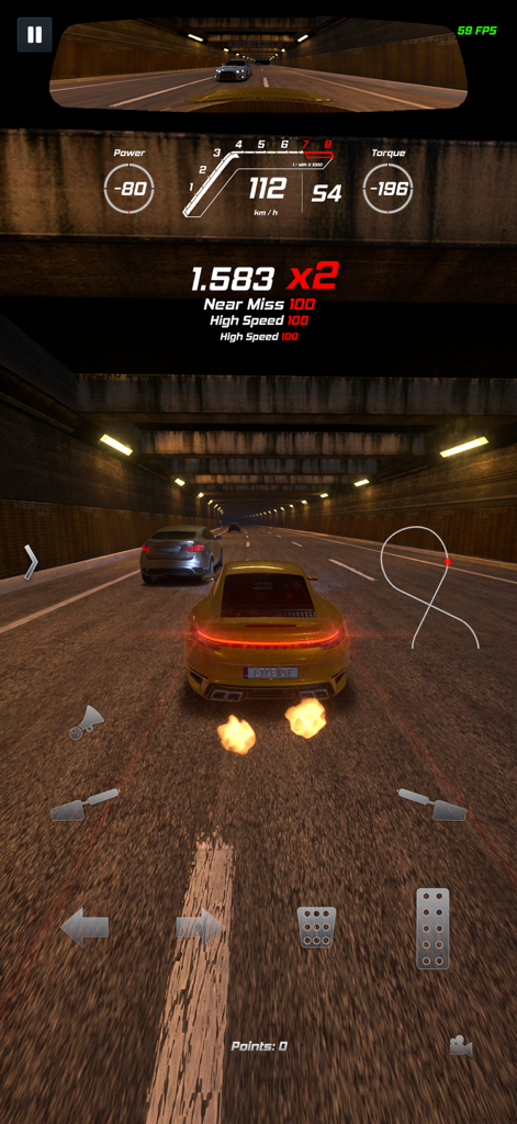 Project Xtreme - Coche deportivo amarillo corriendo por un túnel en el juego móvil Project Xtreme