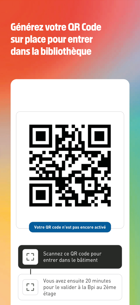 Bpi Lumière - Bpi Lumiere app screen displaying a QR code for library entrance