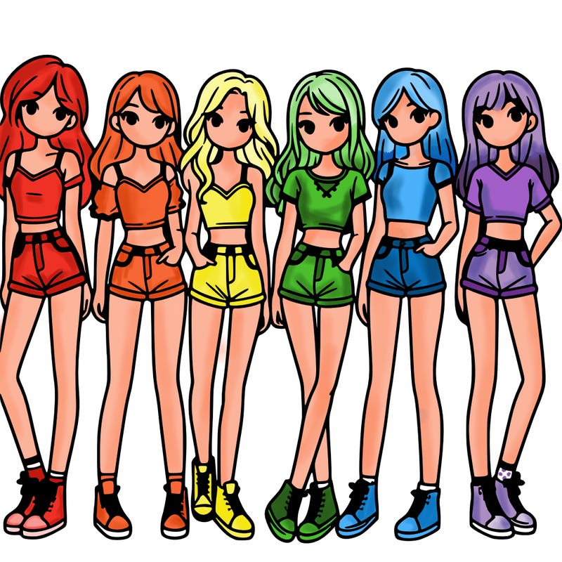 a group of girls wearing crop tops and shorts