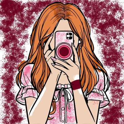 a realistic girl holding her phone taking pictures