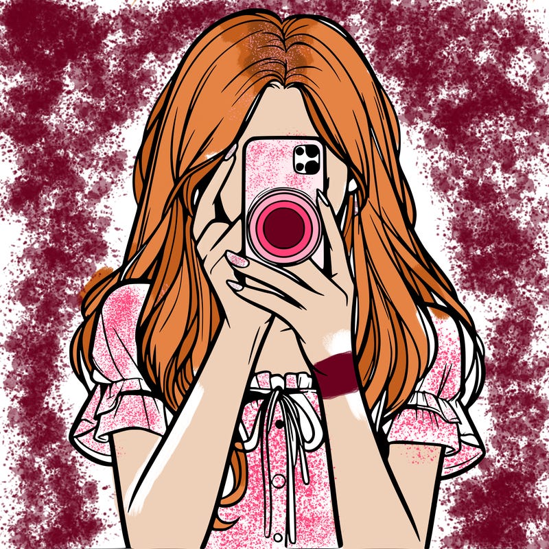 a realistic girl holding her phone taking pictures