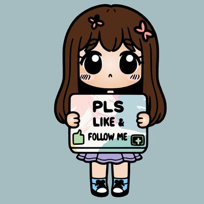 girl holding a sign that says pls like and follow me