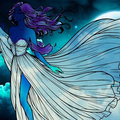 realistic woman in dress flowing the the wind